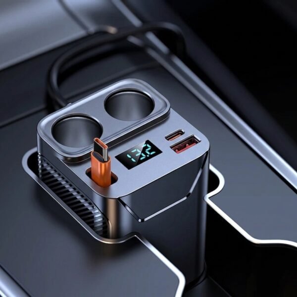 7-in-1 261W Car Charger Adapter with PD45W & LED Voltmeter
