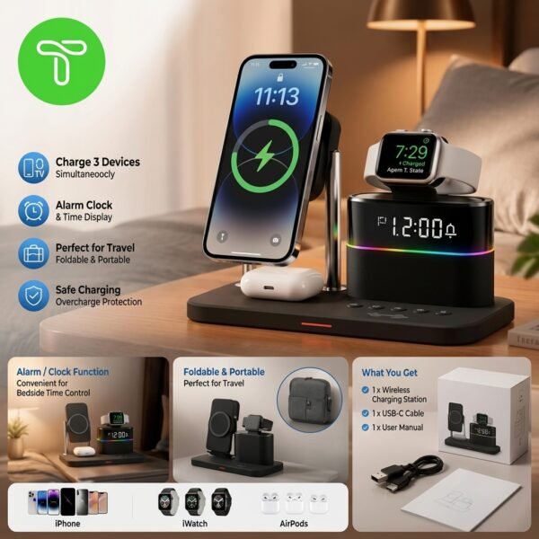 Magnetic 2-in-1 Wireless Charging Station for Phone & Smartwatch