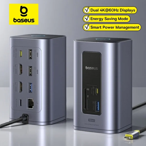 Baseus 12-in-1 USB-C Hub with Dual Display & 100W PD